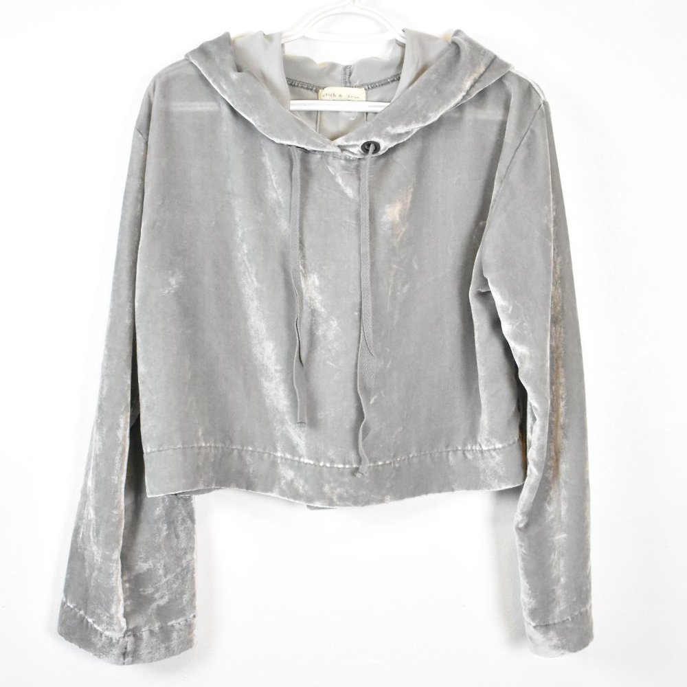 Antro Cloth & Stone Crush Velvet Crop Hoodie M